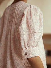Pink Embroidered Paisley Tie-Neck Blouse - Image 4 of 7