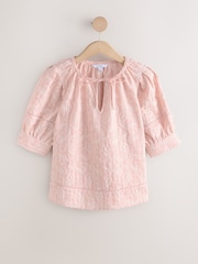 Pink Embroidered Paisley Tie-Neck Blouse - Image 5 of 7