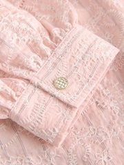 Pink Embroidered Paisley Tie-Neck Blouse - Image 6 of 7