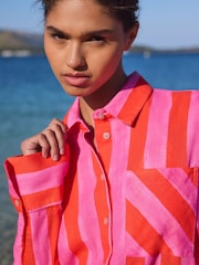 Rosa/rosso a righe - Camicia a maniche lunghe rilassata con lino - Immagine 4 di 7