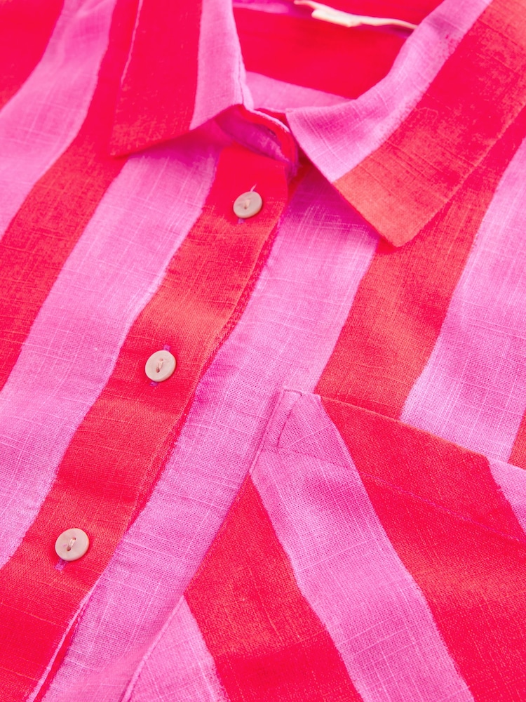 Rosa/rosso a righe - Camicia a maniche lunghe rilassata con lino - Immagine 7 di 7