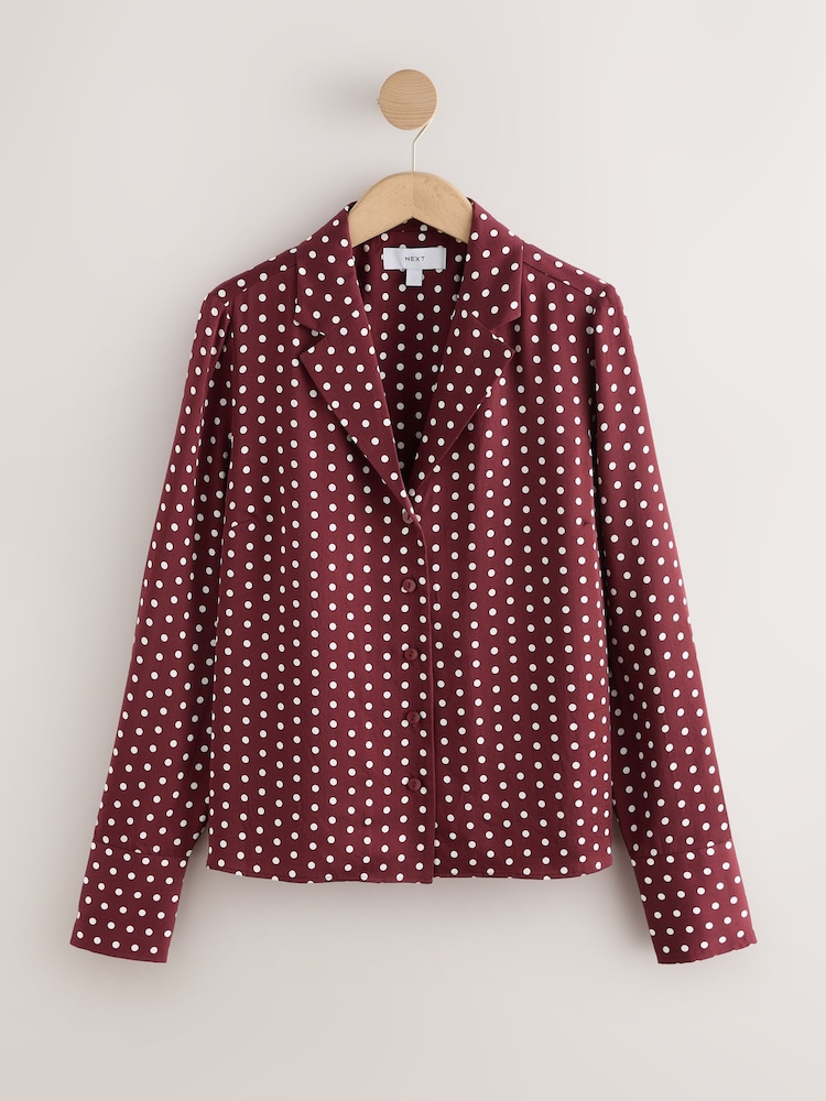 Burgundy Polka Dot Soft Revere Collar Long Sleeve Shirt - Image 1 of 3 Burgundy Polka Dot Soft Revere Collar Long Sleeve Shirt - Image 1 of 3