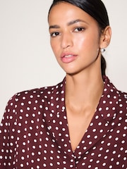 Burgundy Polka Dot Soft Revere Collar Long Sleeve Shirt - Image 4 of 7