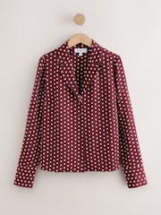Burgundy Polka Dot Soft Revere Collar Long Sleeve Shirt - Image 5 of 7