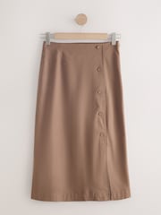 Mocha Brown Linen Rich Wrap Button Midi Skirt - Image 5 of 7