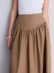 Tan Brown Cotton Poplin Drop Waist Midi Skirt - Image 5 of 8