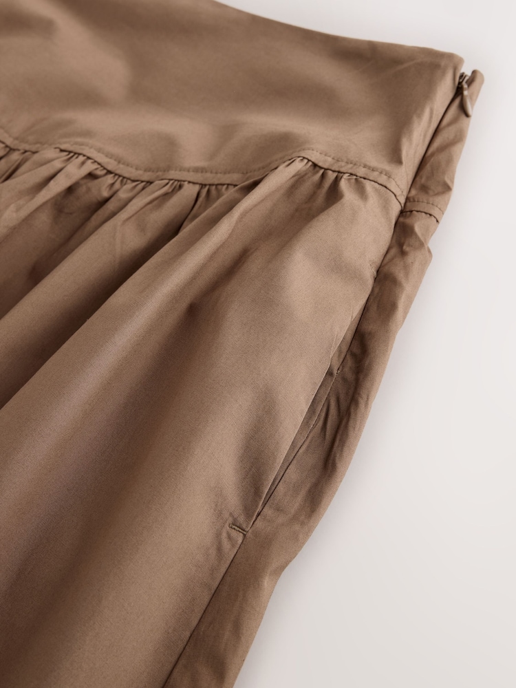 Tan Brown Cotton Poplin Drop Waist Midi Skirt - Image 8 of 8 Tan Brown Cotton Poplin Drop Waist Midi Skirt - Image 8 of 8