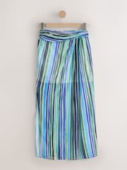 Green/Blue Stripe Mesh Maxi Sarong Skirt - Image 1 of 5