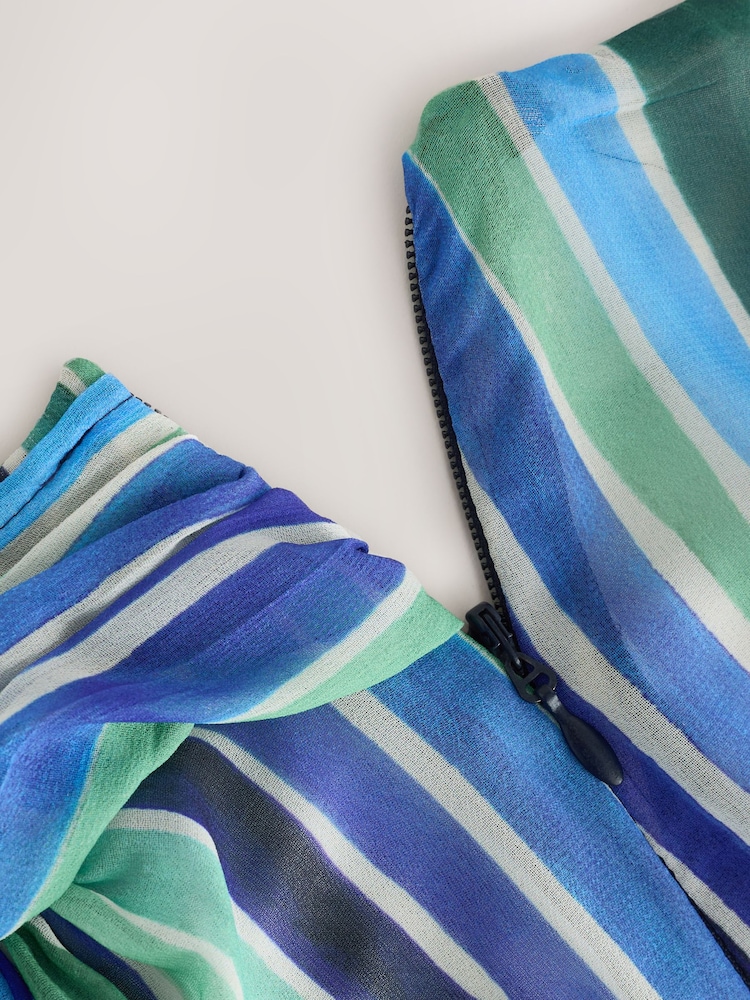 Green/Blue Stripe Mesh Maxi Sarong Skirt - Image 5 of 5