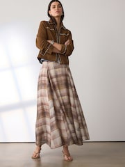 Neutral/Pink Check Godet Maxi Skirt - Image 1 of 7