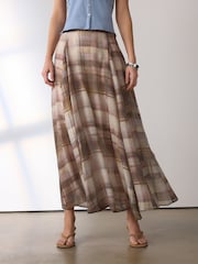 Neutral/Pink Check Godet Maxi Skirt - Image 2 of 7