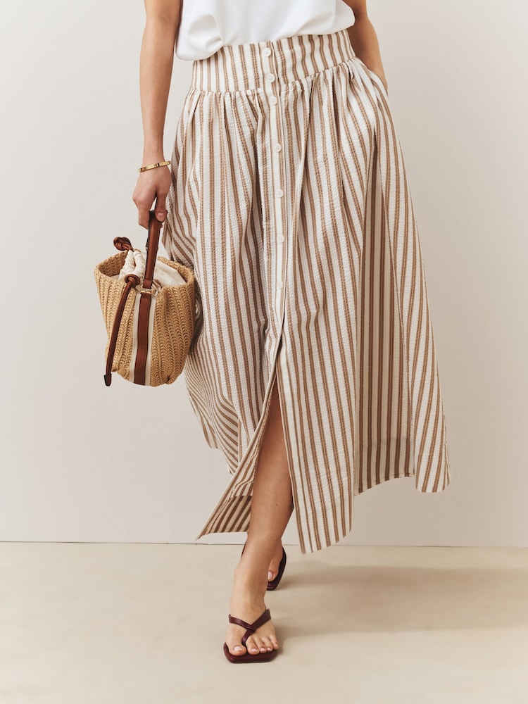 Neutral Stripe Button Down Maxi Skirt - Image 2 of 5 Neutral Stripe Button Down Maxi Skirt - Image 2 of 5