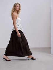 بني - تنورة ماكسي من مزيج كتّان بخصر منسدل - صورة 3 من 8