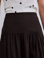 بني - تنورة ماكسي من مزيج كتّان بخصر منسدل - صورة 5 من 8