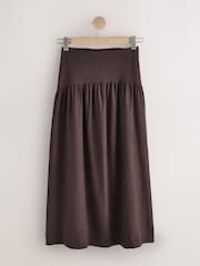 بني - تنورة ماكسي من مزيج كتّان بخصر منسدل - صورة 6 من 8