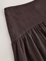 بني - تنورة ماكسي من مزيج كتّان بخصر منسدل - صورة 7 من 8