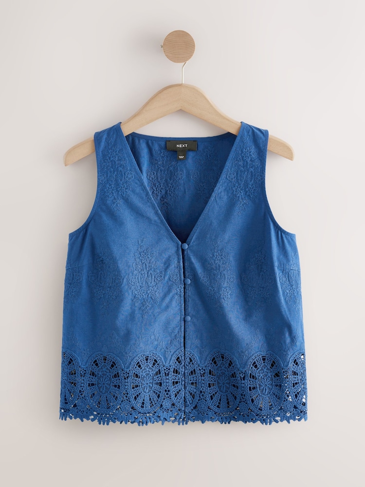 Blue Crochet Trim Waistcoat - Image 1 of 3