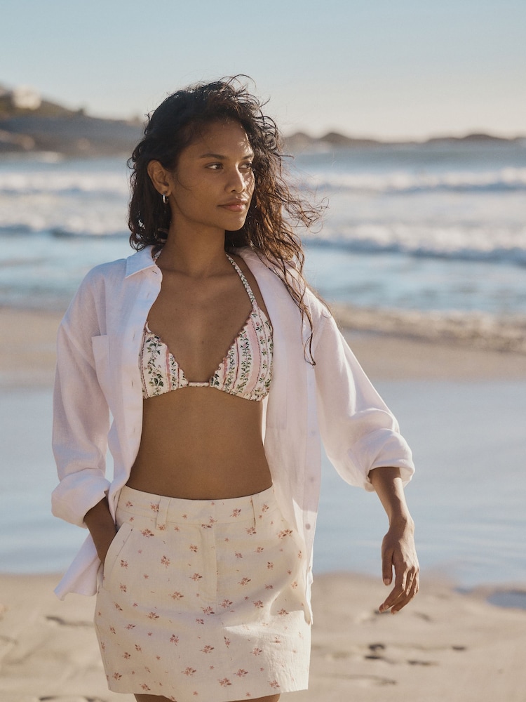 Ecru mit Streublümchen - Linen Rich Mini Skirt - Bild 1 von 6