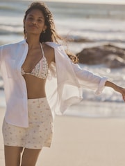 Ecru mit Streublümchen - Linen Rich Mini Skirt - Bild 3 von 6