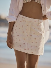 Ecru mit Streublümchen - Linen Rich Mini Skirt - Bild 5 von 6