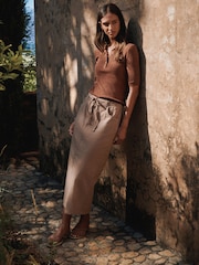 Stone Cotton Linen Blend Midi Skirt - Image 1 of 8