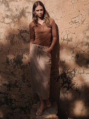Stone Cotton Linen Blend Midi Skirt - Image 2 of 8