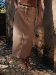Stone Cotton Linen Blend Midi Skirt - Image 3 of 8