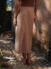 Stone Cotton Linen Blend Midi Skirt - Image 4 of 8