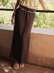 Chocolate Brown Midi Skirt With Linen - Image 2 of 7