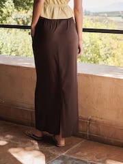 Chocolate Brown Midi Skirt With Linen - Image 3 of 7