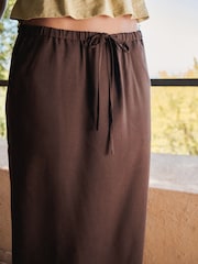 Chocolate Brown Midi Skirt With Linen - Image 4 of 7