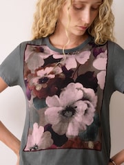 Jigsaw Grey Antique Floral Print T-Shirt - Image 4 of 4