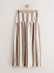 Neutral/Brown Stripe Dropwaist Linen Blend Maxi Skirt - Image 7 of 9