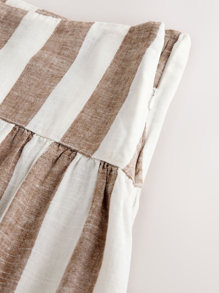 Neutral/Brown Stripe Dropwaist Linen Blend Maxi Skirt - Image 9 of 9