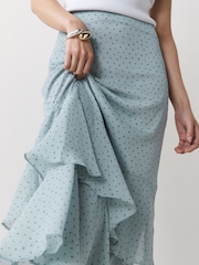 Light Blue Spot Ruffle Midi Skirt - Image 5 of 8