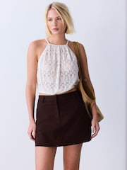 Schokoladenbraun - Linen Rich Mini Skirt - Bild 1 von 7