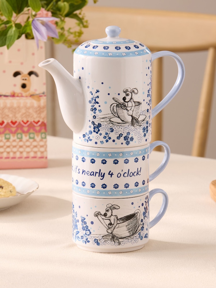 Cath Kidston Blue/White Wallace and Gromit Stackable Tea For Two - Image 2 of 8
