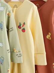 Yellow Farm Animals Two Way Zip Baby Sleepsuits 3 Pack (0mths-2yrs) - Image 14 of 14