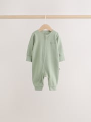 Neutral Sage Waffle Two Way Zip Baby Sleepsuits 4 Pack (0mths-3yrs) - Image 4 of 15
