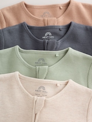 Neutral Sage Waffle Two Way Zip Baby Sleepsuits 4 Pack (0mths-3yrs) - Image 9 of 15