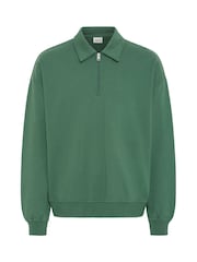 !Solid Green Long Sleeve Collared Zip Sweatshirt - Image 5 of 5