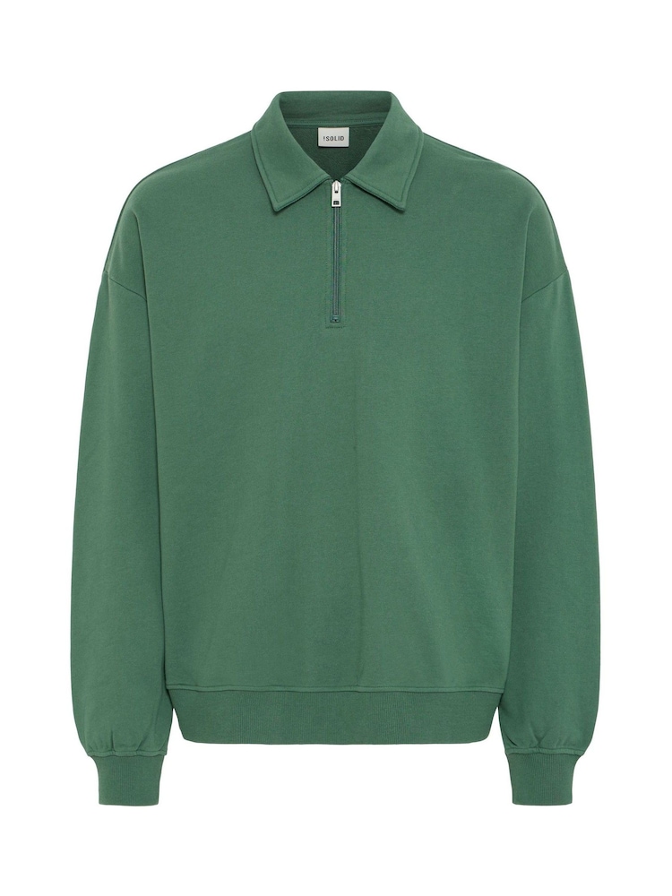 !Solid Green Long Sleeve Collared Zip Sweatshirt - Image 5 of 5 !Solid Green Long Sleeve Collared Zip Sweatshirt - Image 5 of 5