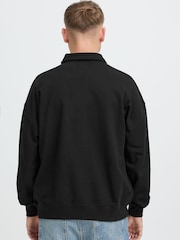 !Solid Black Relaxed Fit Half Zip Sweatshirt - Image 4 of 6