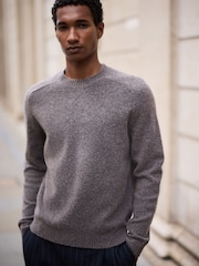 Neutral Relaxed Fit Cosy Crew Neck Jumper with Wool - Image 1 of 8