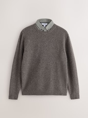 Մոխրագույն - Cosy Mock Shirt Jumper with Wool - Պատկեր 7 9-ից