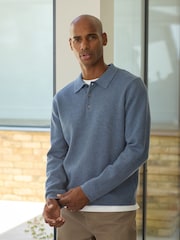 Light Blue Ultrasoft Smart knitted Polo Shirt with Wool - Image 1 of 5