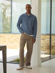 Light Blue Ultrasoft Smart knitted Polo Shirt with Wool - Image 2 of 5