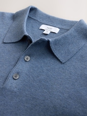 Light Blue N. Premium Ultrasoft Smart knitted Polo Shirt with Wool - Image 7 of 8