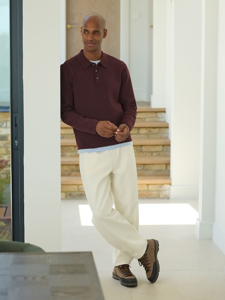 Burgundy Red Ultrasoft Smart knitted Polo Shirt with Wool - Image 2 of 8 Burgundy Red Ultrasoft Smart knitted Polo Shirt with Wool - Image 2 of 8