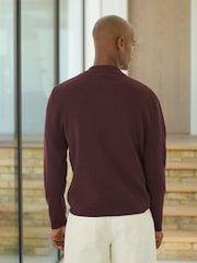Burgundy Red Ultrasoft Smart knitted Polo Shirt with Wool - Image 3 of 8